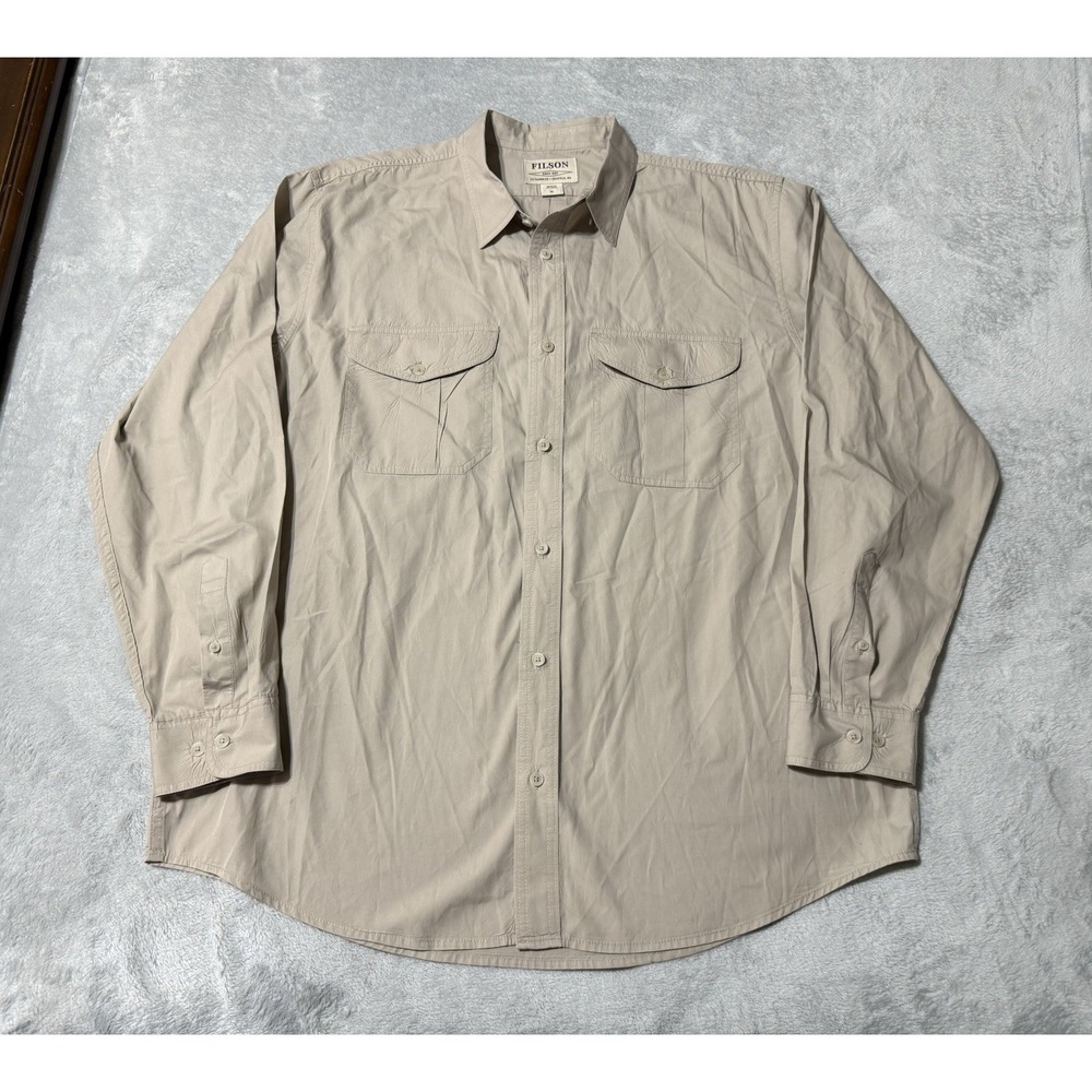 Filson Mens XL Feather Cloth Shirt Long Sleeve Button Up‎ Desert Tan